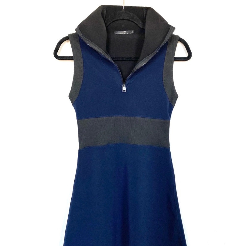 Zara Navy Scuba Zip Dress